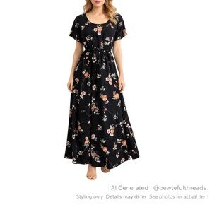 Vintage Euro Mode Floral Vacation Maxi Dress XL-L Cottagecore